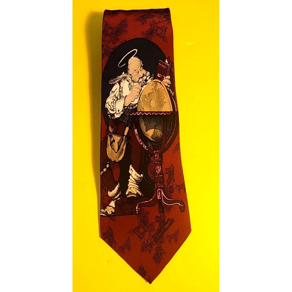 Vintage Norman Rockwell Santa Reading the World Map Men's Christmas Necktie